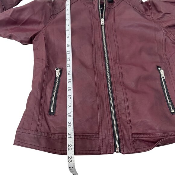 Me Jane Womens Burgundy Faux Leather Moto Jacket Size L Zip Pockets - Picture 6 of 12